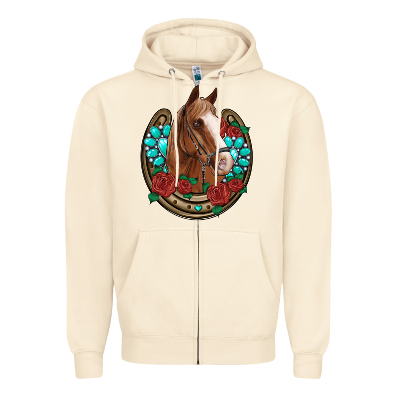 Western Horseshoe Horse Roses Gemstone Zipper Hoodie by Artiststas | Teevron