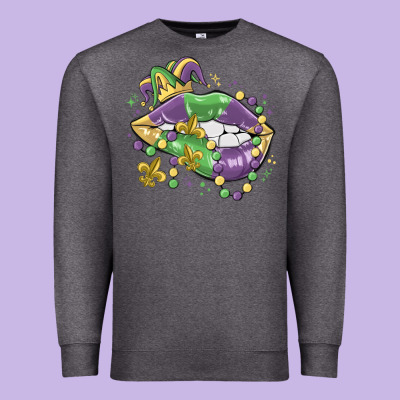 Mardi Gras Lips Premium Sweatshirt Designed By Maliassmallbusiness
