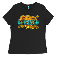 Black glitter blessed with sunflowers Ladies Tee - AdoDesignShop