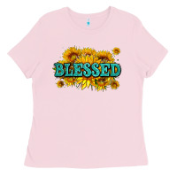 Bubblegum Pink glitter blessed with sunflowers Ladies Tee - AdoDesignShop