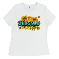 White glitter blessed with sunflowers Ladies Tee - AdoDesignShop