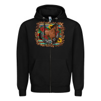 Black western horse horseshoe roses sunflowers serape leopard Zipper Hoodie - Artiststas