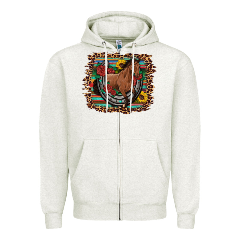 Western Horse Horseshoe Roses Sunflowers Serape Leopard Zipper Hoodie by Artiststas | Teevron