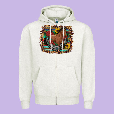 Western Horse Horseshoe Roses Sunflowers Serape Leopard Zipper Hoodie Designed By Artiststas