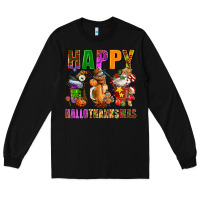 Black happy hallothanksmas Long Sleeve Tee - AdoDesignShop