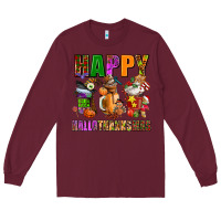Burgundy happy hallothanksmas Long Sleeve Tee - AdoDesignShop