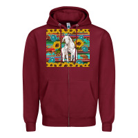 Burgundy goats mom and baby sunflowers gemstones serape leopard glitter wooden Zipper Hoodie - Artiststas
