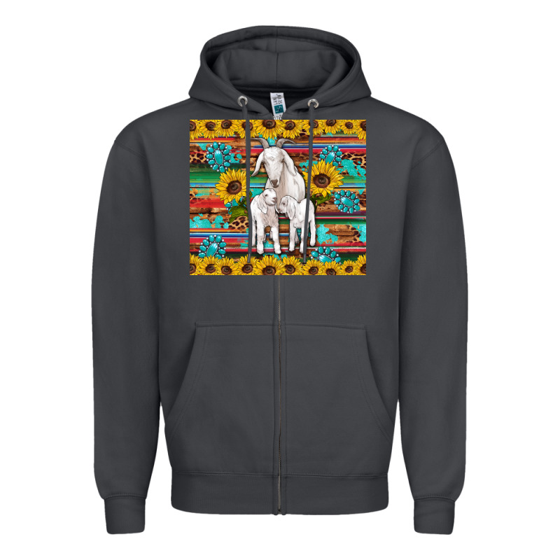 Goats Mom And Baby Sunflowers Gemstones Serape Leopard Glitter Wooden Zipper Hoodie by Artiststas | Teevron