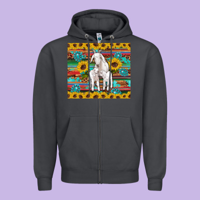 Goats Mom And Baby Sunflowers Gemstones Serape Leopard Glitter Wooden Zipper Hoodie Designed By Artiststas