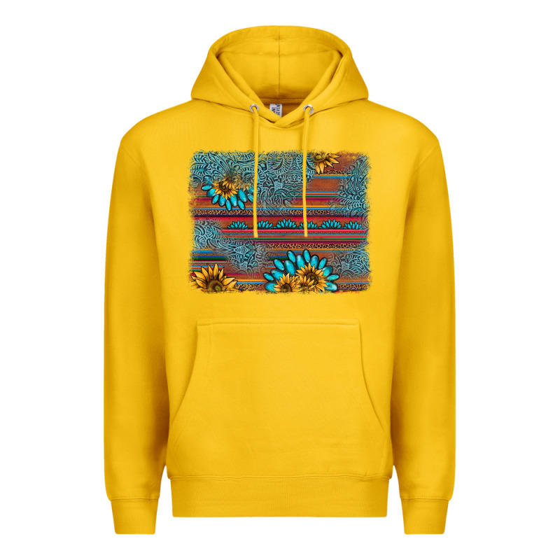 Sunflower Gemstone Serape Background Premium Hoodie by AdoDesignShop | Teevron