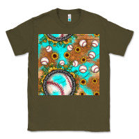 Army Green baseball turquoise sunflower seamless pattern Classic Tee - JahusDesignShop