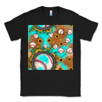 Black baseball turquoise sunflower seamless pattern Classic Tee - JahusDesignShop