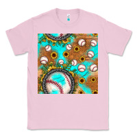Bubblegum Pink baseball turquoise sunflower seamless pattern Classic Tee - JahusDesignShop