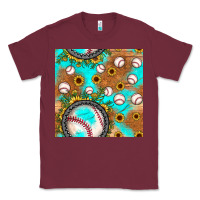 Burgundy baseball turquoise sunflower seamless pattern Classic Tee - JahusDesignShop