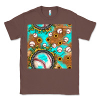 Chestnut baseball turquoise sunflower seamless pattern Classic Tee - JahusDesignShop