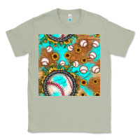 Matcha baseball turquoise sunflower seamless pattern Classic Tee - JahusDesignShop