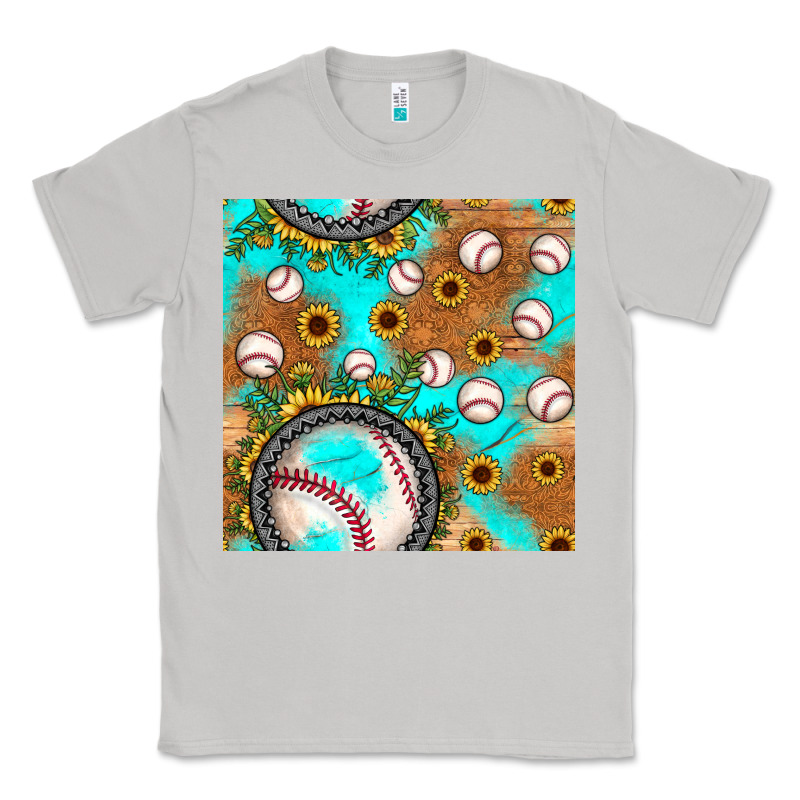 Baseball Turquoise Sunflower Seamless Pattern Classic Tee by JahusDesignShop | Teevron