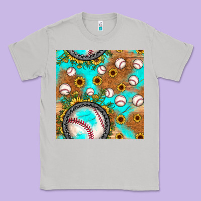 Baseball Turquoise Sunflower Seamless Pattern Classic Tee Designed By Jahusdesignshop