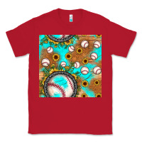 Red baseball turquoise sunflower seamless pattern Classic Tee - JahusDesignShop