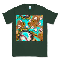 Sports Green baseball turquoise sunflower seamless pattern Classic Tee - JahusDesignShop
