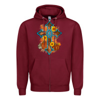 Burgundy thanksgiving cross pumpkin sunflower Zipper Hoodie - AdoDesignShop