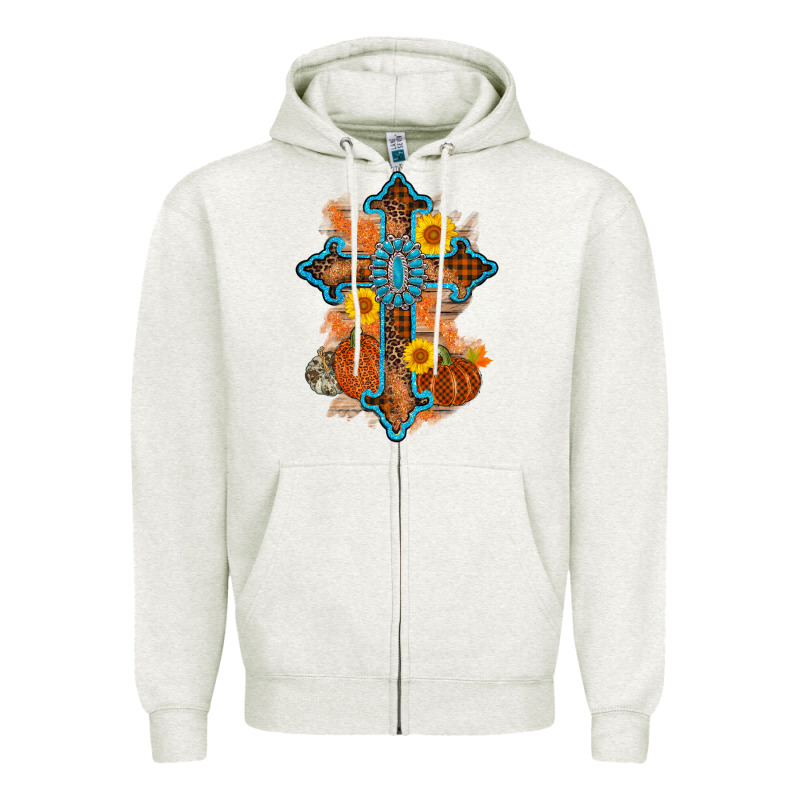 Thanksgiving Cross Pumpkin Sunflower Zipper Hoodie by AdoDesignShop | Teevron