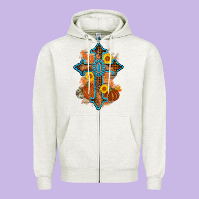 Thanksgiving Cross Pumpkin Sunflower Zipper Hoodie Designed By Adodesignshop