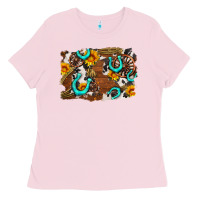 Bubblegum Pink western cowhide horseshoe sunflower background Ladies Tee - AdoDesignShop
