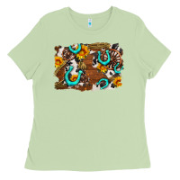 Matcha western cowhide horseshoe sunflower background Ladies Tee - AdoDesignShop