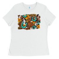 White western cowhide horseshoe sunflower background Ladies Tee - AdoDesignShop