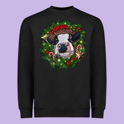 Heifer Cow With Christmas Wreath Heavyweight Sweatshirt Designed By Ranaportraitstore
