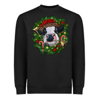 Black heifer cow with Christmas wreath Heavyweight Sweatshirt - RanaPortraitStore