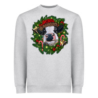 Heather Grey heifer cow with Christmas wreath Heavyweight Sweatshirt - RanaPortraitStore