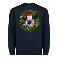 Navy heifer cow with Christmas wreath Heavyweight Sweatshirt - RanaPortraitStore
