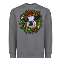 Storm heifer cow with Christmas wreath Heavyweight Sweatshirt - RanaPortraitStore