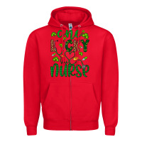 Red Leopard Glitter One Lucky Nurse Zipper Hoodie - Artiststas