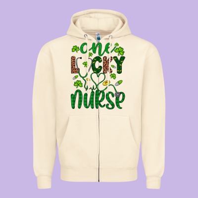 Leopard Glitter One Lucky Nurse Zipper Hoodie Designed By Artiststas