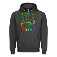 Charcoal Heather Western St. Patrick's Day Cross Not Lucky Simply Blessed Zipper Hoodie - Artiststas
