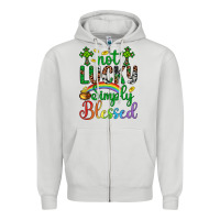 Dove Grey Western St. Patrick's Day Cross Not Lucky Simply Blessed Zipper Hoodie - Artiststas