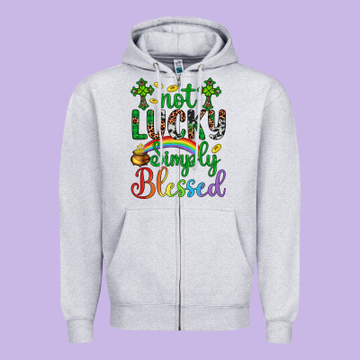 Western St. Patrick's Day Cross Not Lucky Simply Blessed Zipper Hoodie Designed By Artiststas