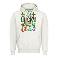 Oatmeal Heather Western St. Patrick's Day Cross Not Lucky Simply Blessed Zipper Hoodie - Artiststas