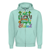 Seafoam Western St. Patrick's Day Cross Not Lucky Simply Blessed Zipper Hoodie - Artiststas