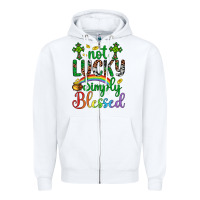 White Western St. Patrick's Day Cross Not Lucky Simply Blessed Zipper Hoodie - Artiststas