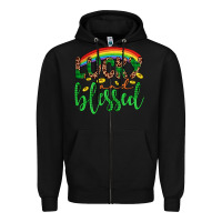 Black Western St. Patrick's Rainbow Lucky And Blessed Zipper Hoodie - Artiststas