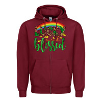 Burgundy Western St. Patrick's Rainbow Lucky And Blessed Zipper Hoodie - Artiststas