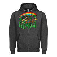 Charcoal Heather Western St. Patrick's Rainbow Lucky And Blessed Zipper Hoodie - Artiststas