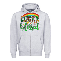 Heather Grey Western St. Patrick's Rainbow Lucky And Blessed Zipper Hoodie - Artiststas