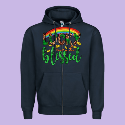Western St. Patrick's Rainbow Lucky And Blessed Zipper Hoodie Designed By Artiststas