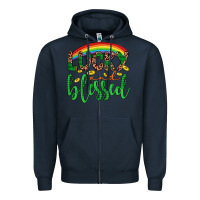 Navy Western St. Patrick's Rainbow Lucky And Blessed Zipper Hoodie - Artiststas