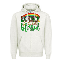 Oatmeal Heather Western St. Patrick's Rainbow Lucky And Blessed Zipper Hoodie - Artiststas
